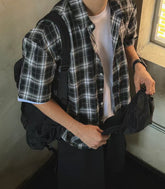 黑白格仔短袖襯衫