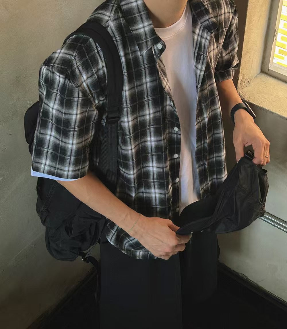 黑白格仔短袖襯衫