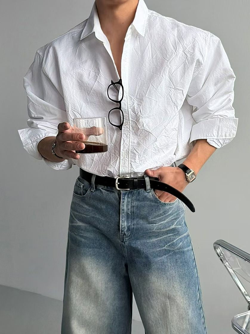 質感淡紋理白色襯衫