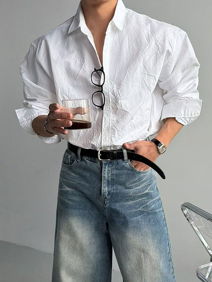 質感淡紋理白色襯衫