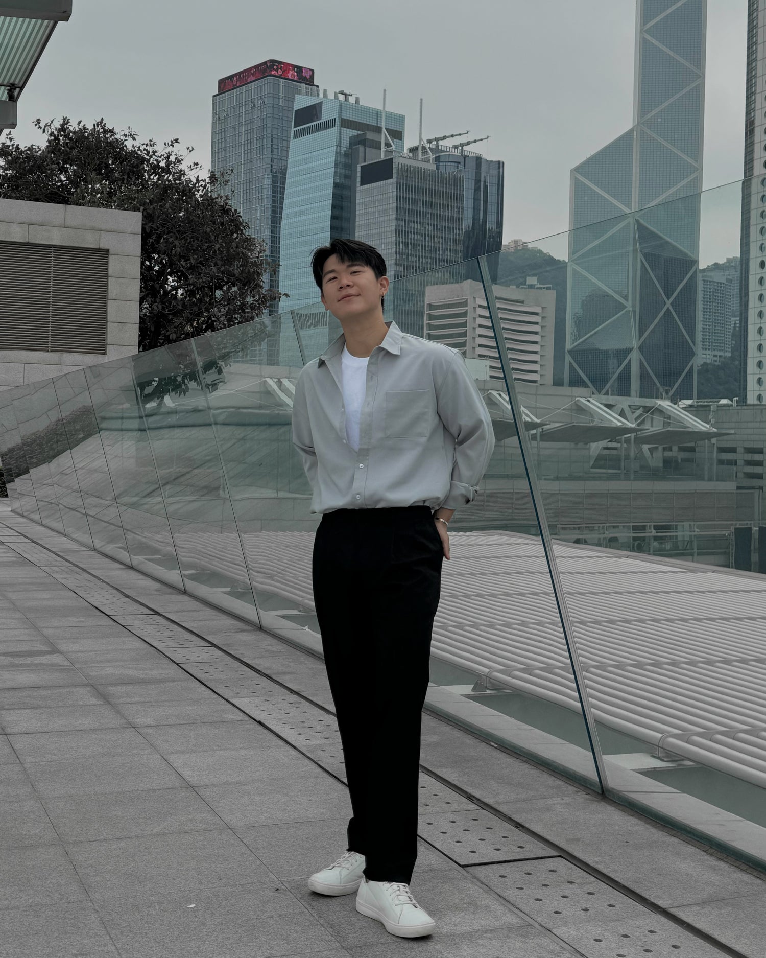 淺灰透氣百搭襯衫 － 韓國男裝