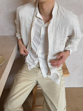 暗紋間條長袖襯衫