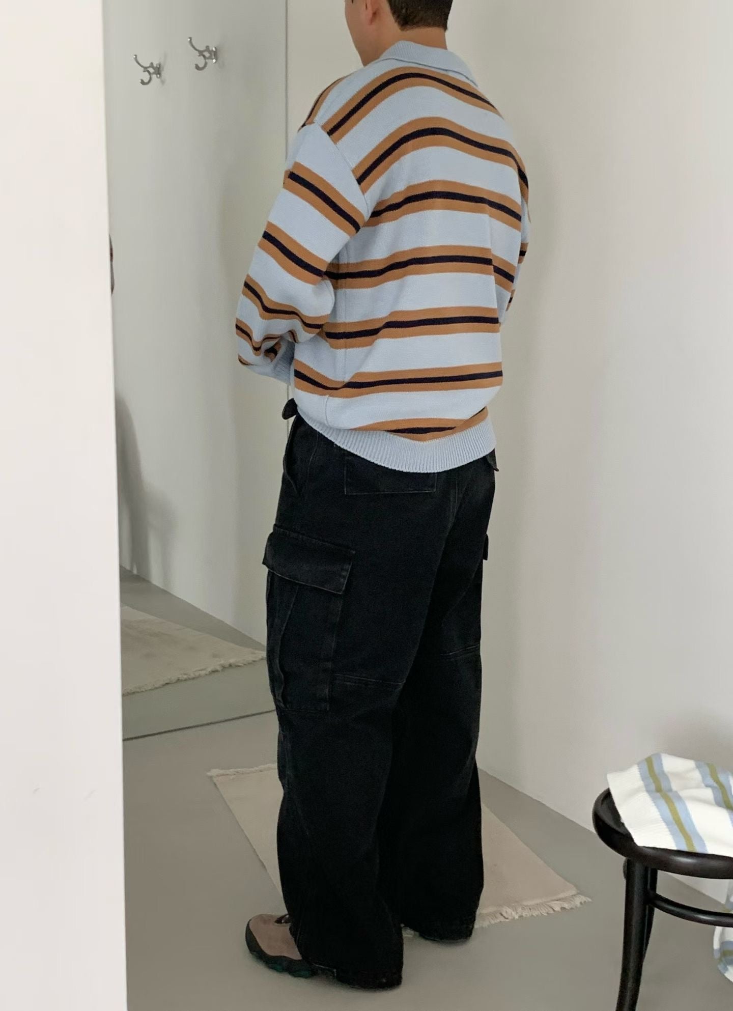 針織間紋拼色長袖上衣