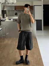 細紋翻領短袖上衣