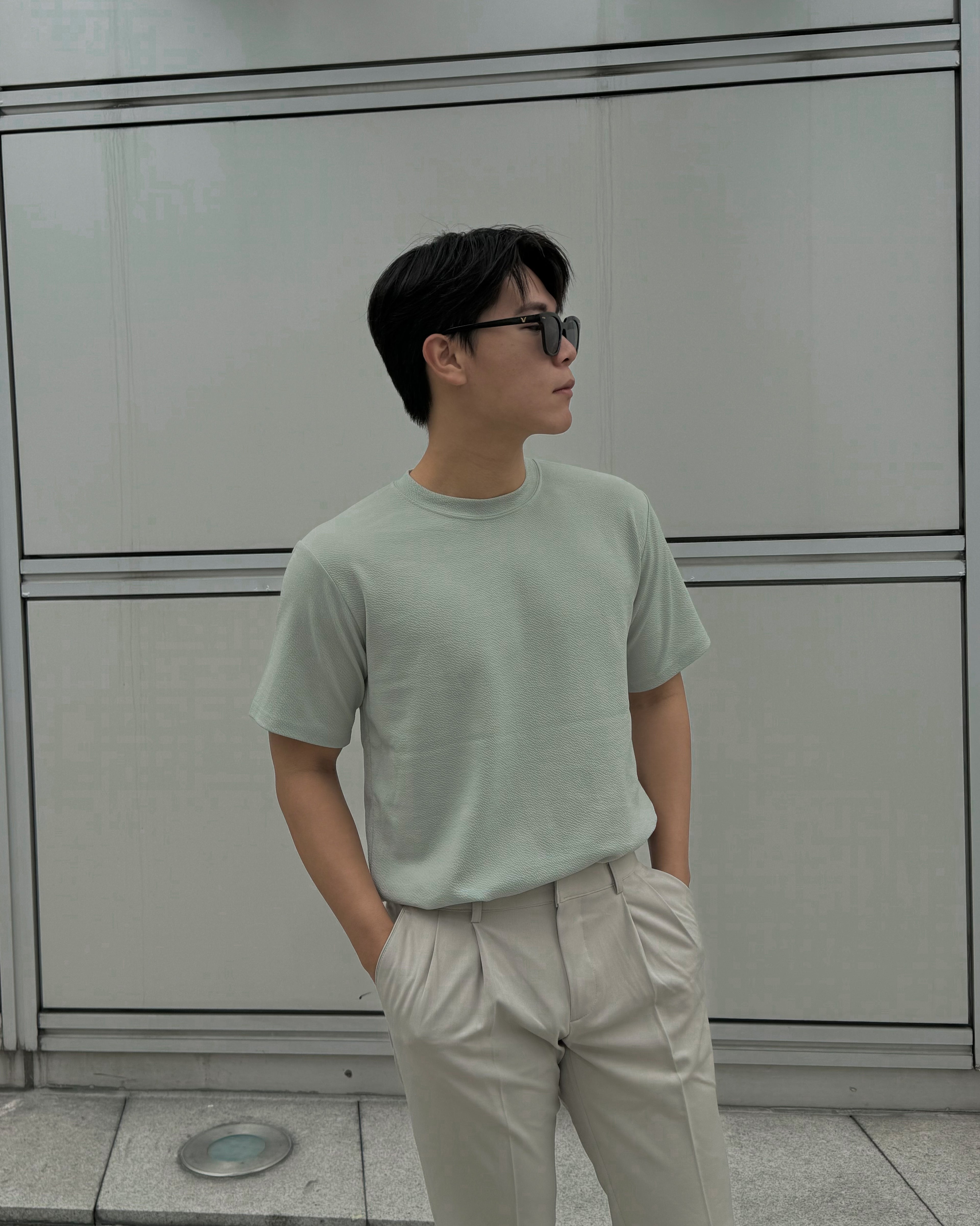 輕透短袖上衣 - 薄荷綠