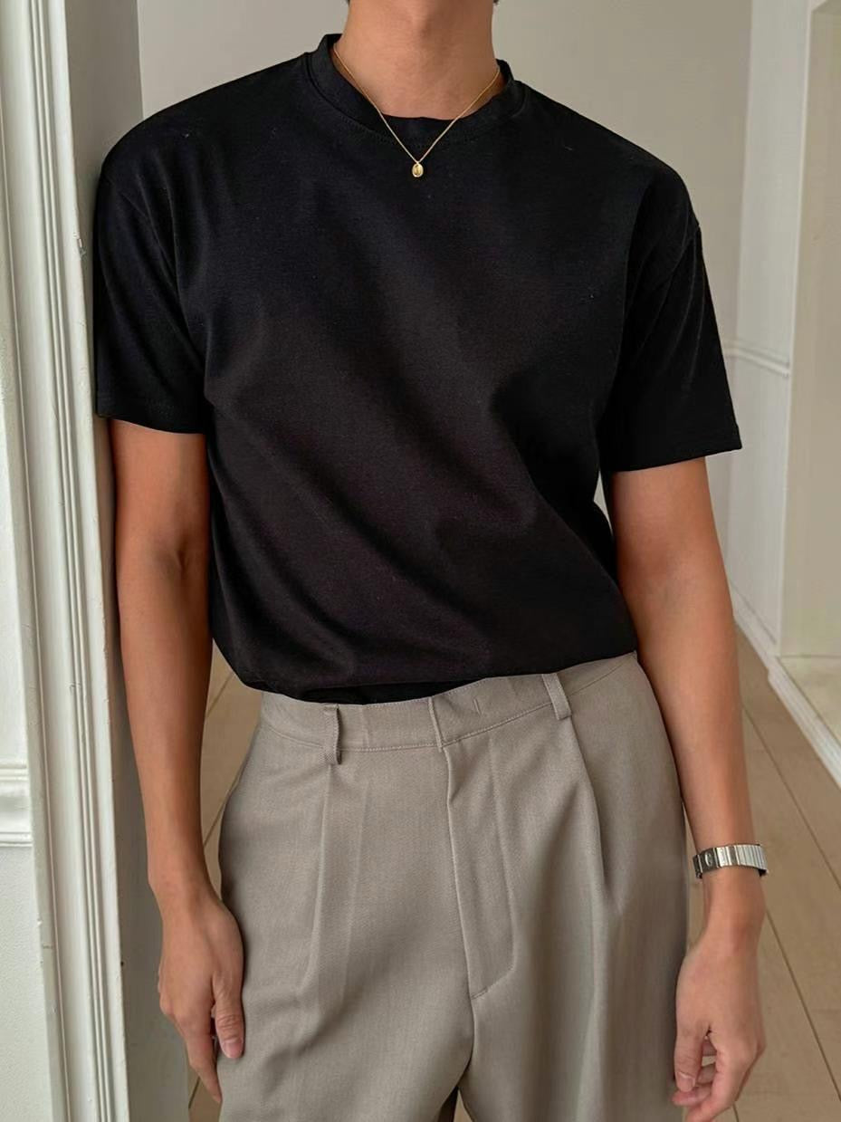 圓高領短袖上衣 韓國男裝