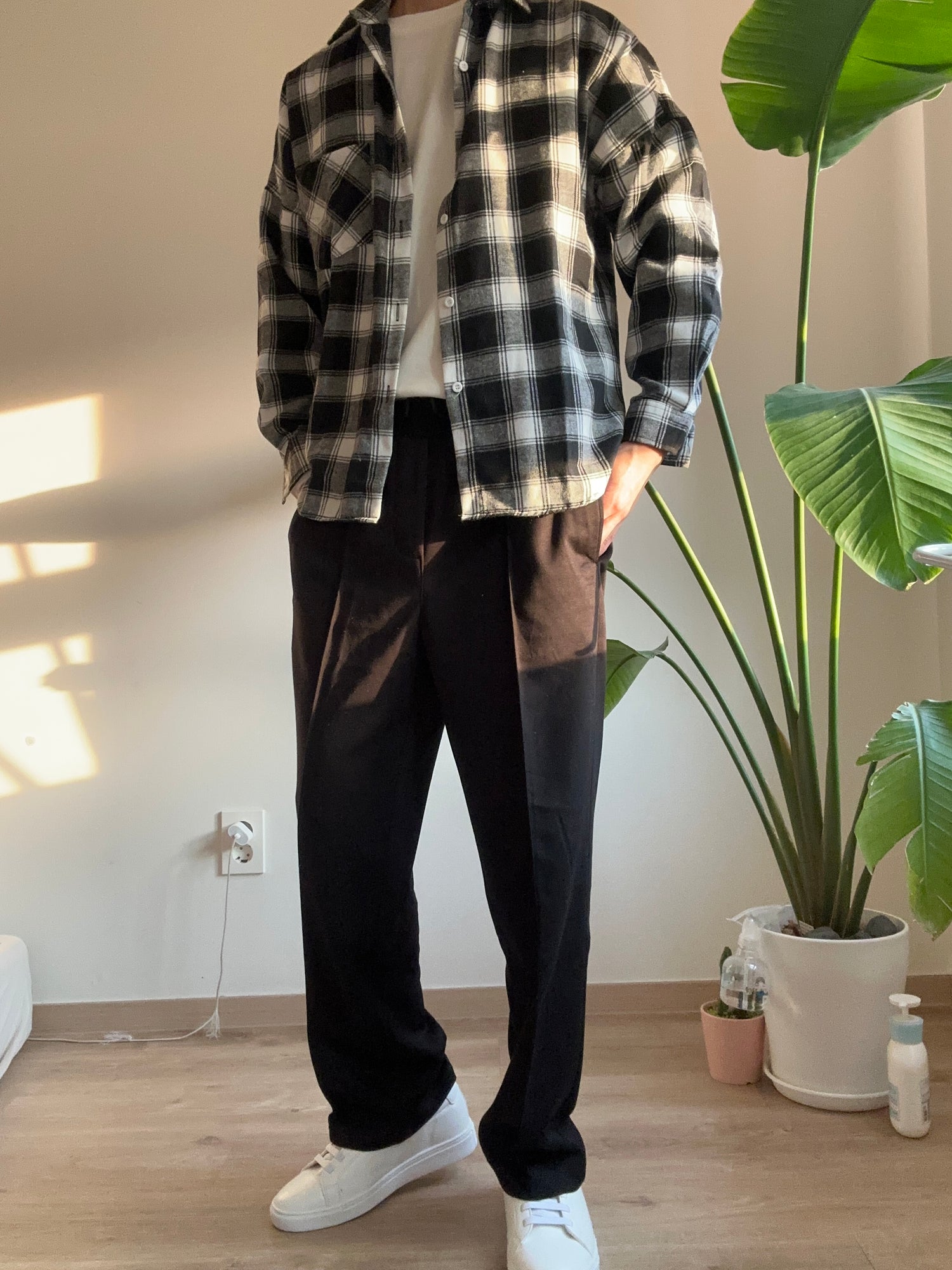 黑色格仔襯衫