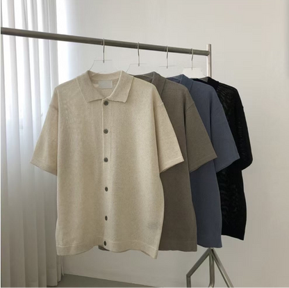 翻領針織短袖上衣