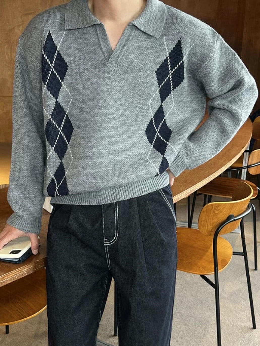 菱格紋針織上衣