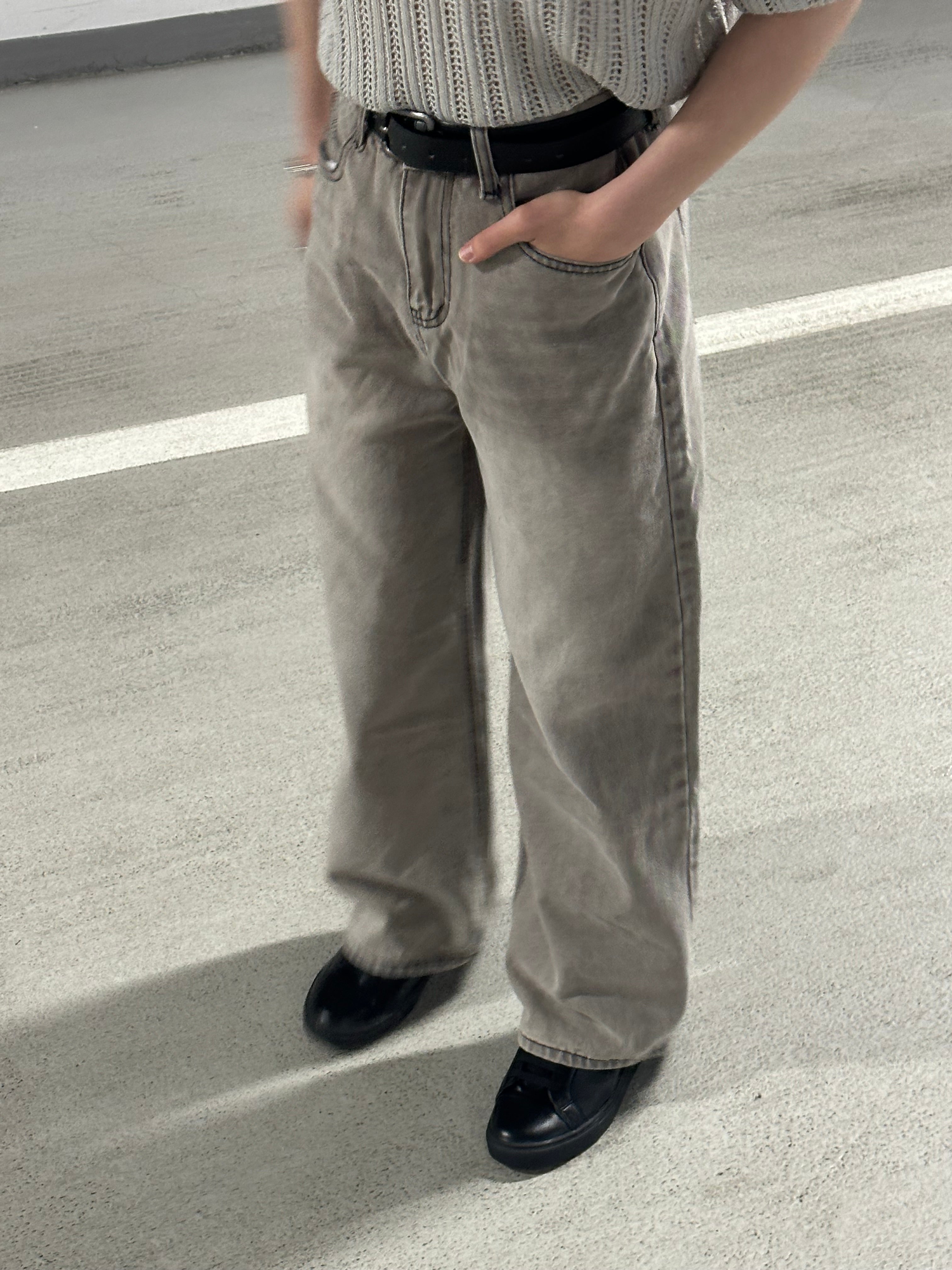 [小個子ok!]水洗灰色落地牛仔褲