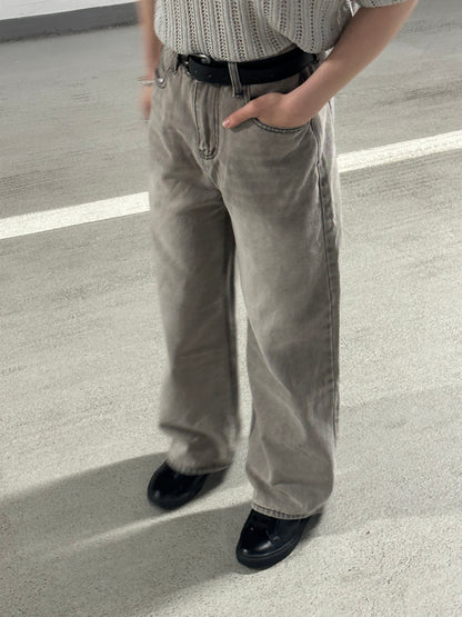 [小個子ok!]水洗灰色落地牛仔褲