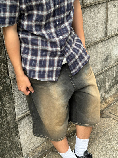 啡黑水洗牛仔短褲 男裝褲