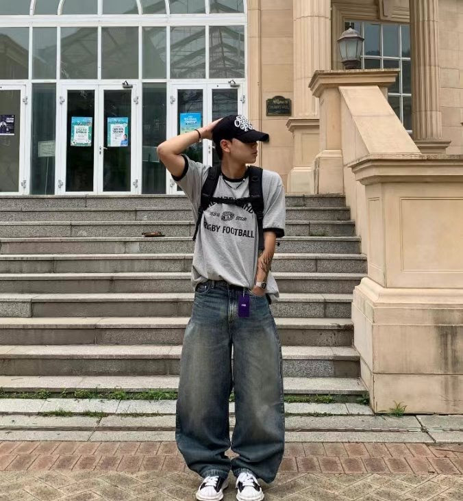 復古黑邊短袖上衣 男裝衫