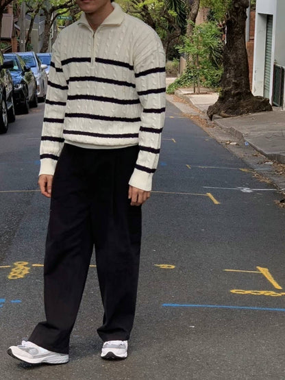 翻領拉鍊間條針織上衣