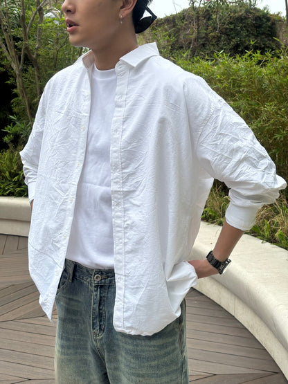 質感淡紋理白色襯衫