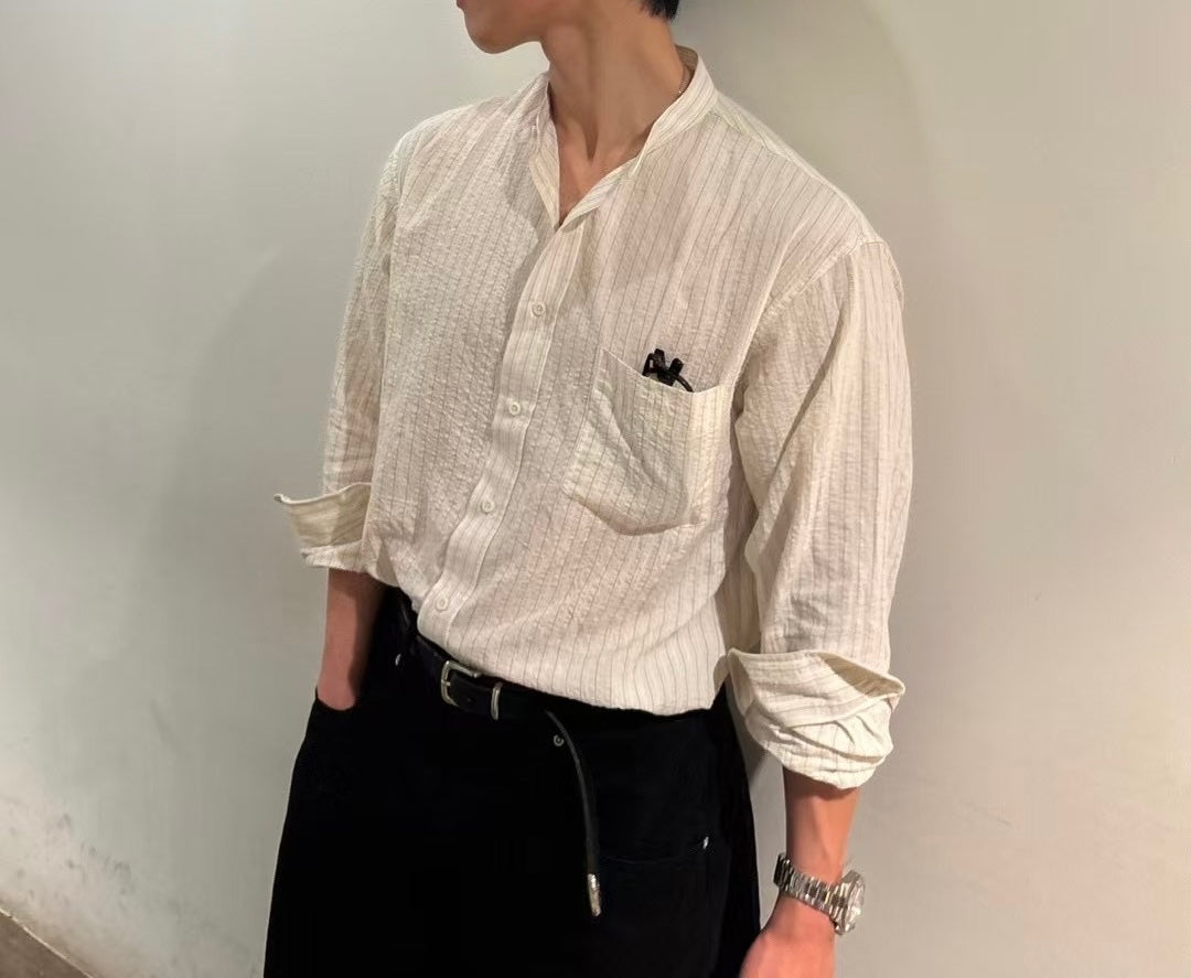 暗紋間條長袖襯衫