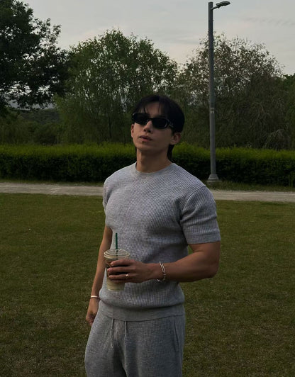 灰色暗紋彈性短袖上衣