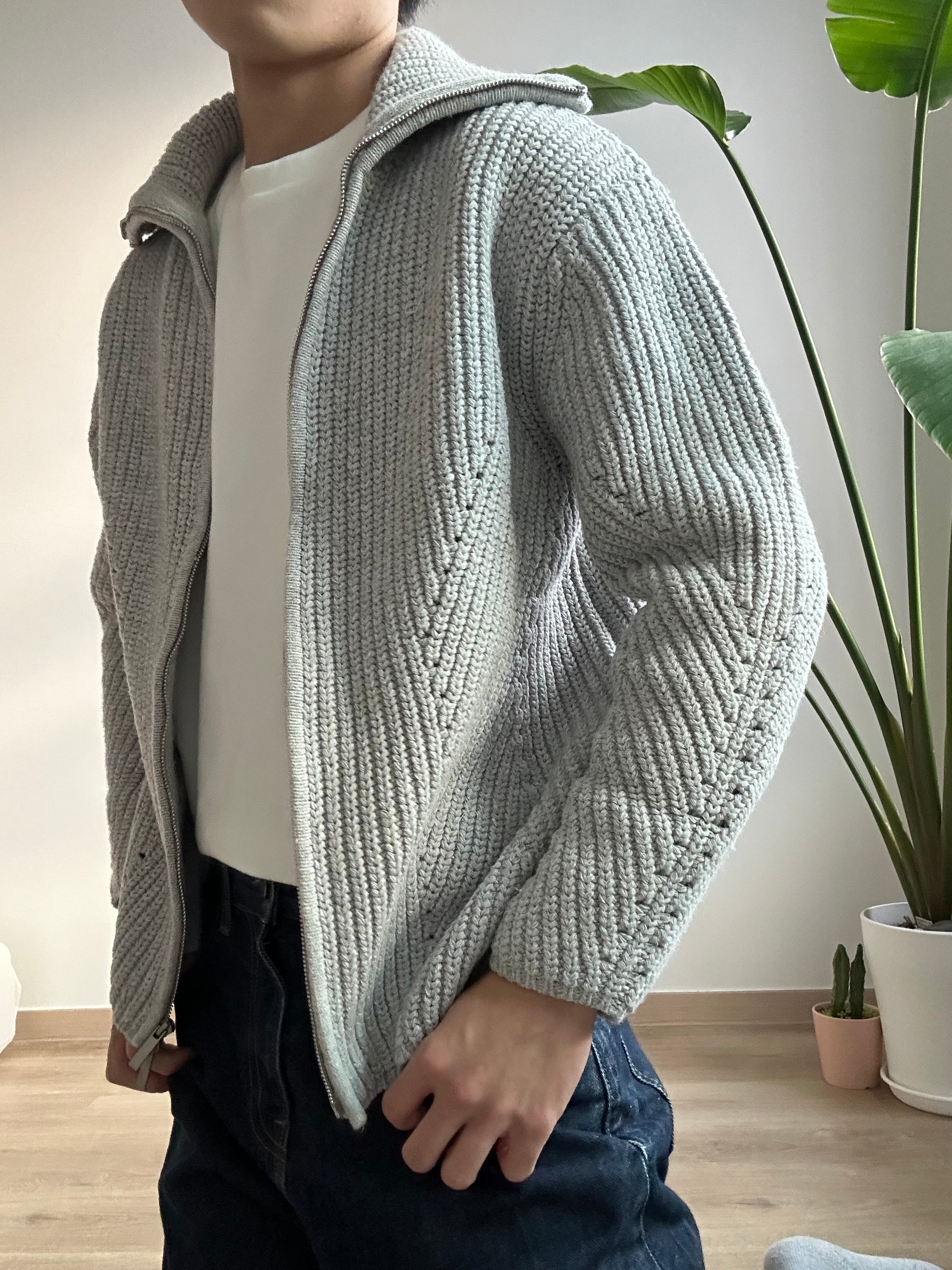 灰色針織拉鍊外套 香港男裝