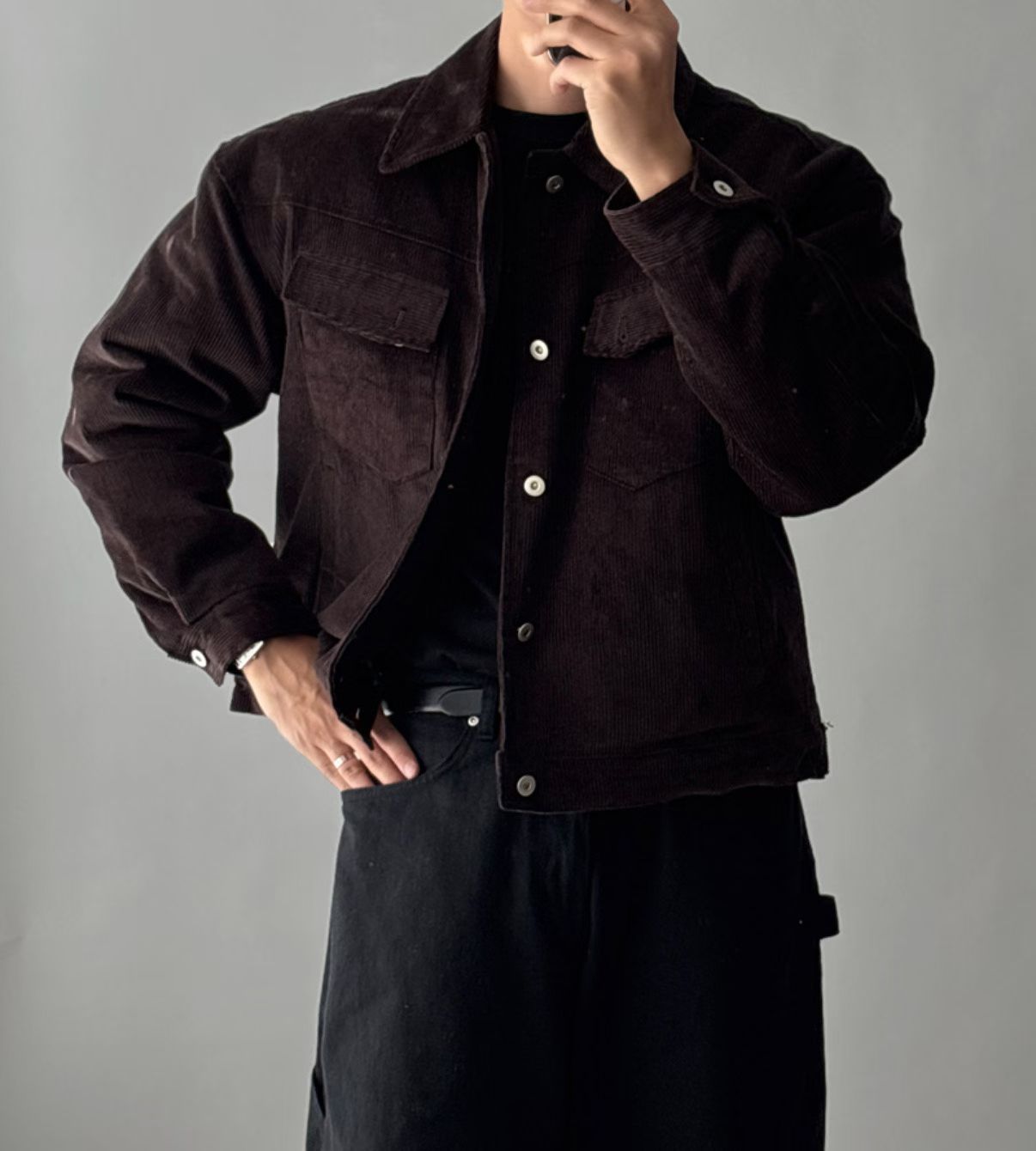 韓系燈芯絨口袋褸