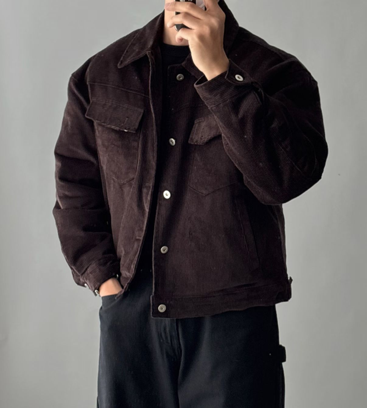 韓系燈芯絨口袋褸