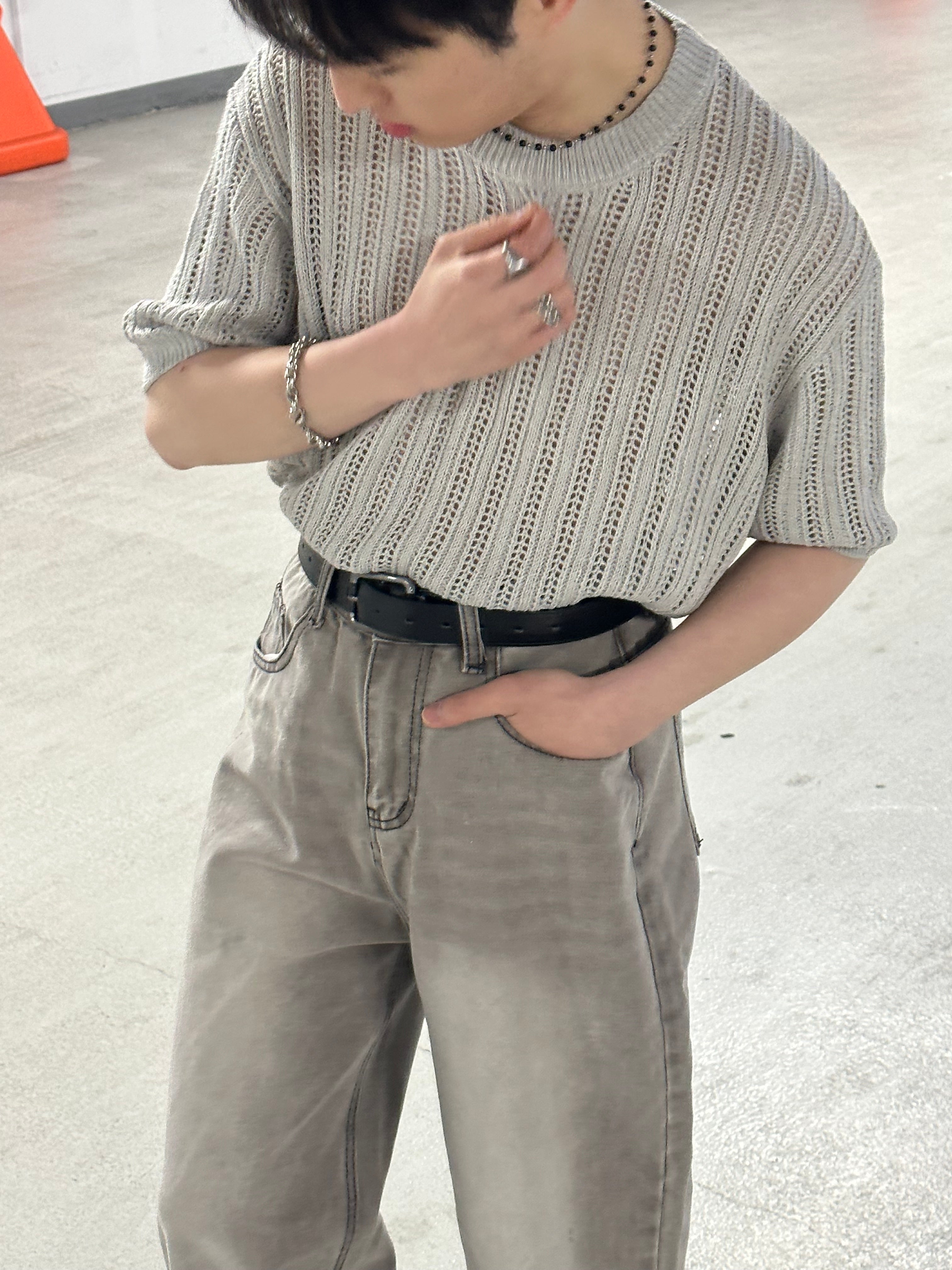 [小個子ok!]水洗灰色落地牛仔褲