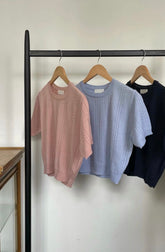 圓領韓系短袖上衣 - 韓國情侶裝