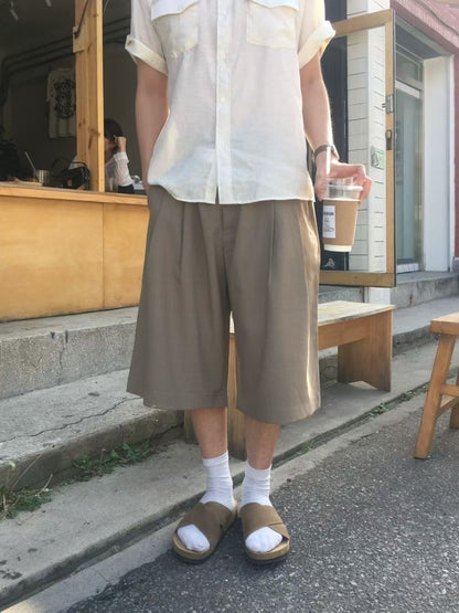 闊版型過膝短褲 韓國男裝 newbeige