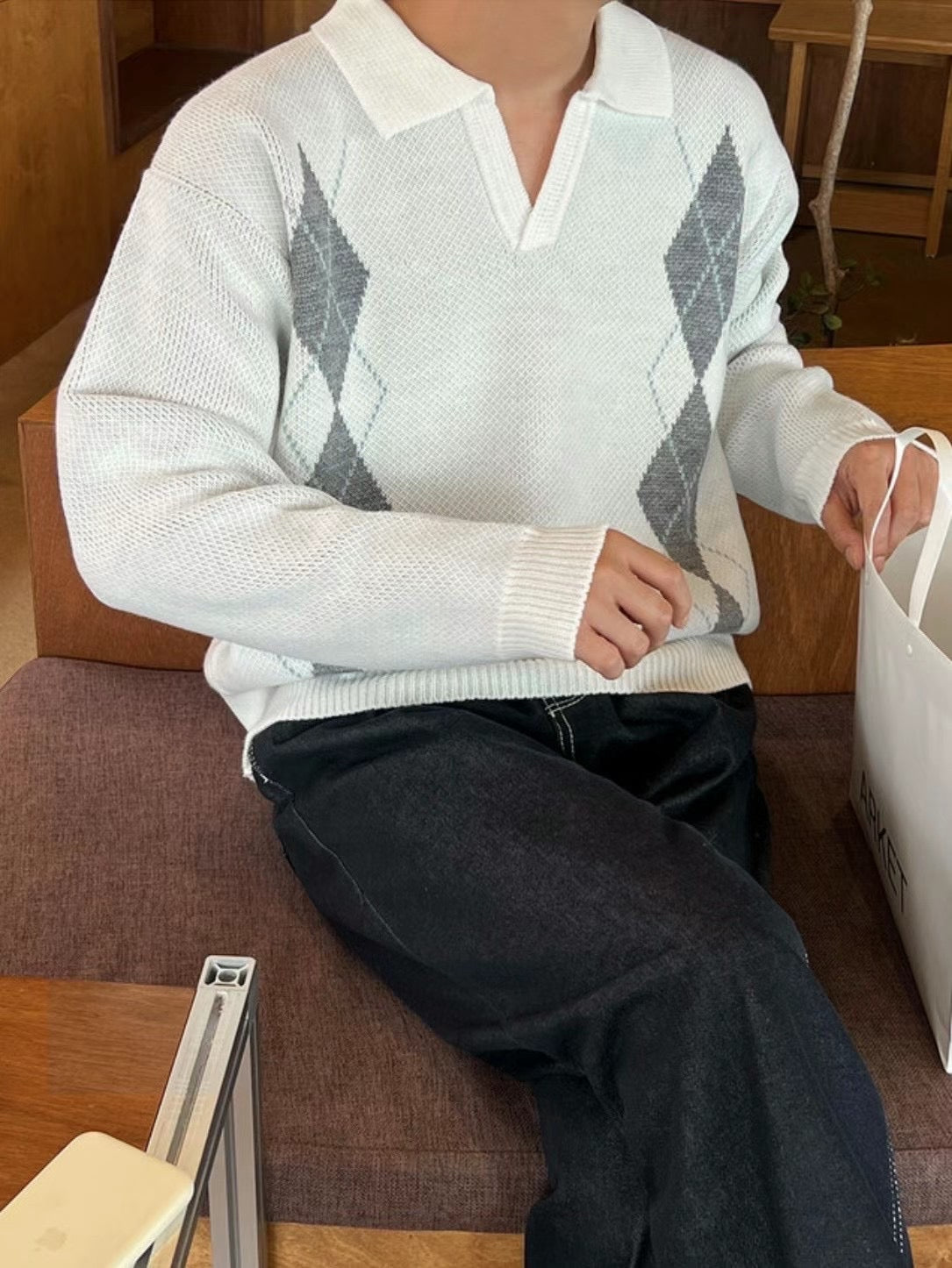 菱格紋針織上衣