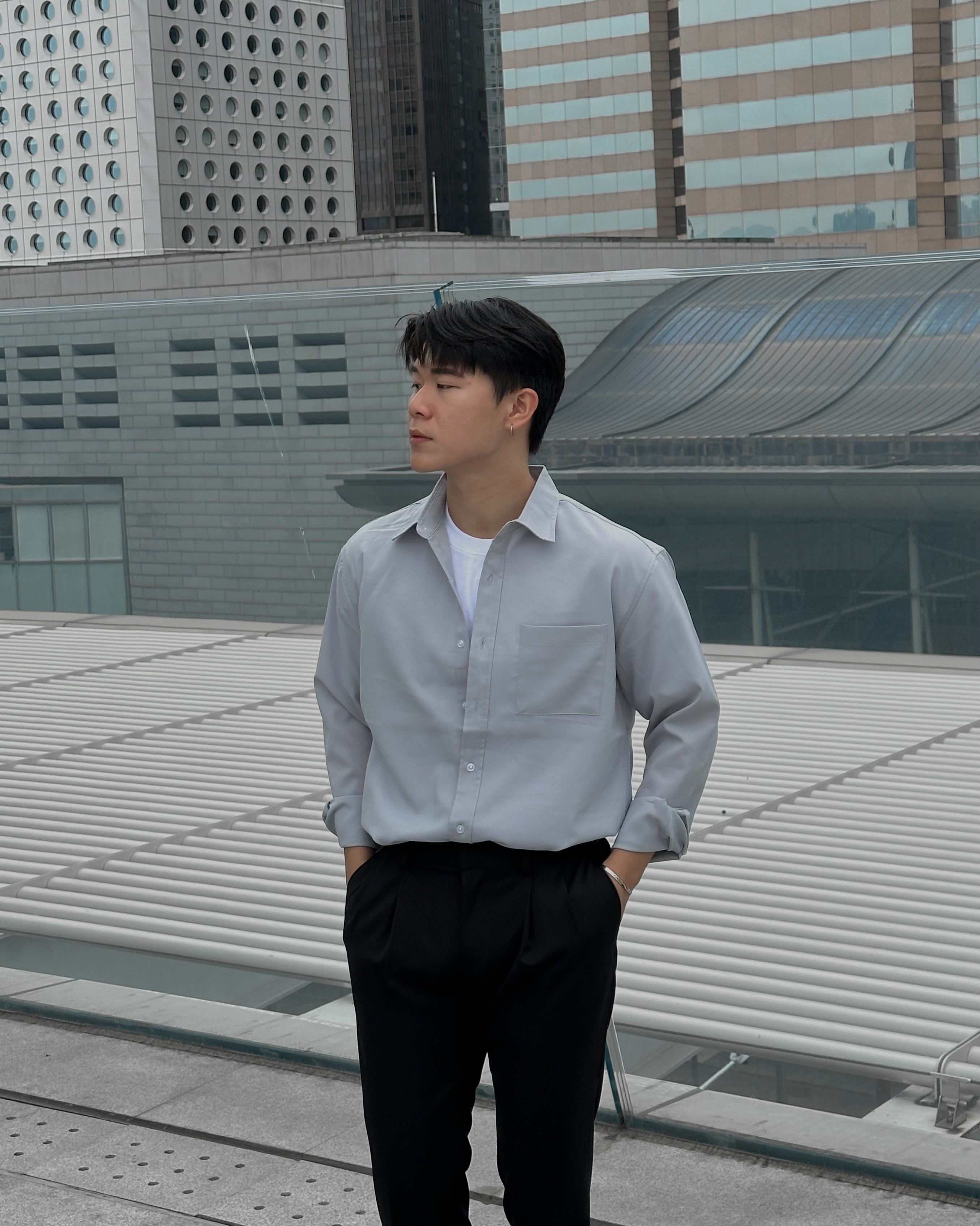 淺灰透氣百搭襯衫 － 韓國男裝