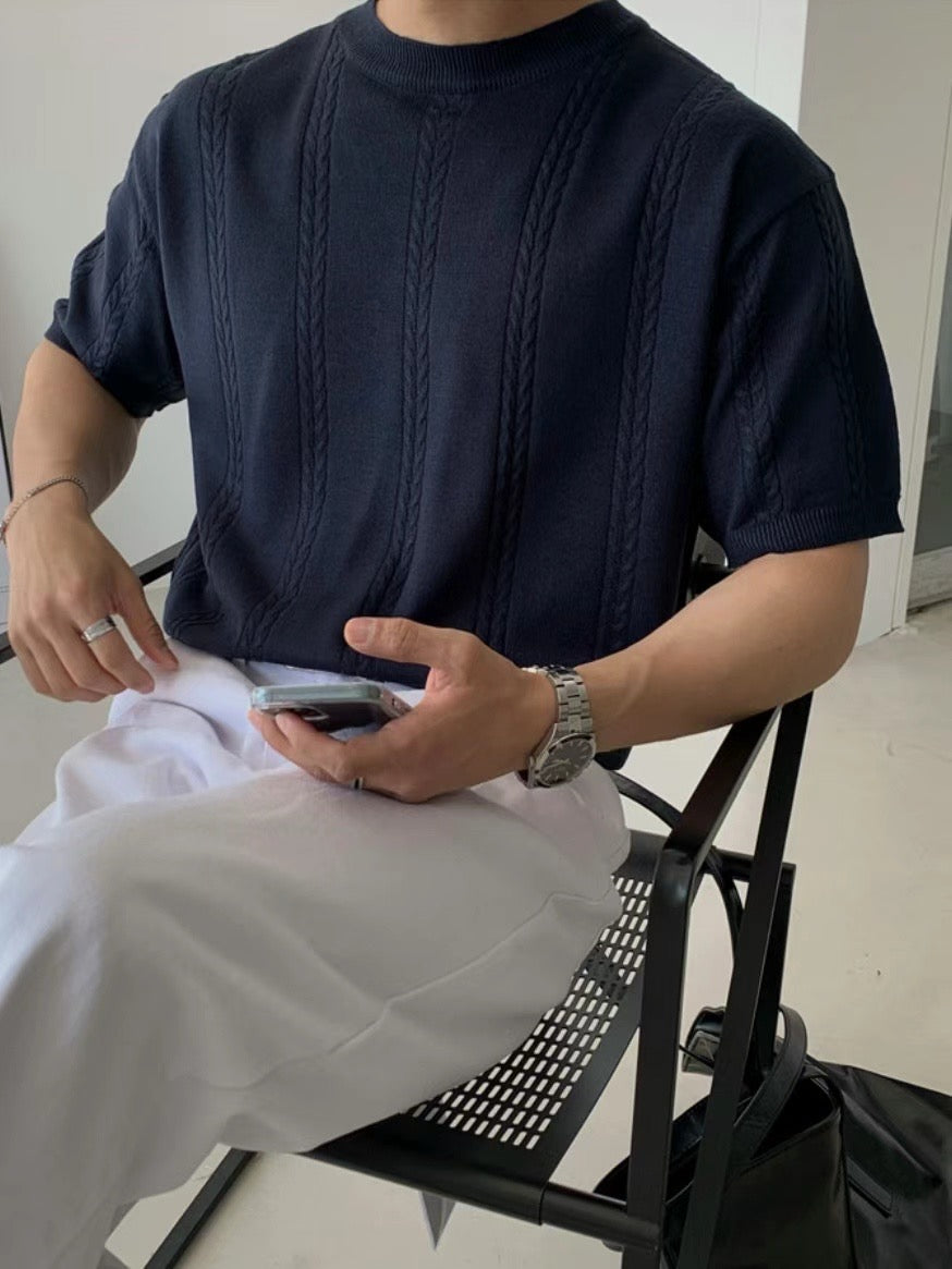 圓領韓系短袖上衣 - 韓國情侶裝