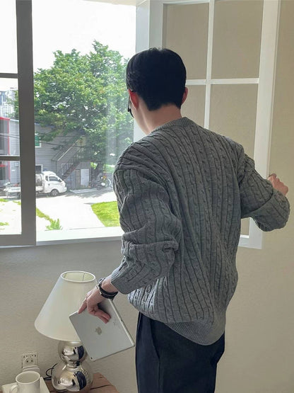 麻花針織鈕扣領口上衣