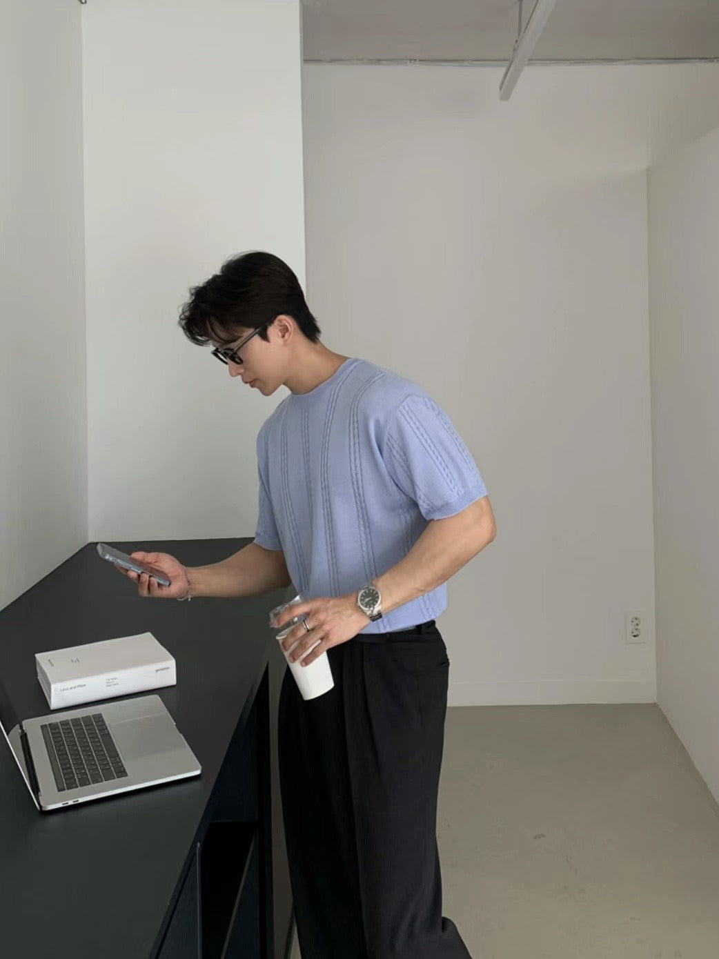 圓領韓系短袖上衣 - 韓國情侶裝