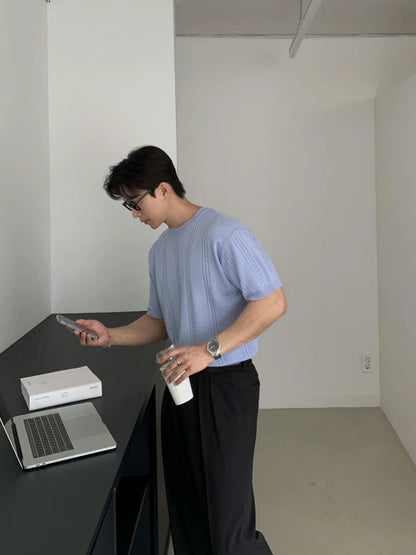 圓領韓系短袖上衣 - 韓國情侶裝