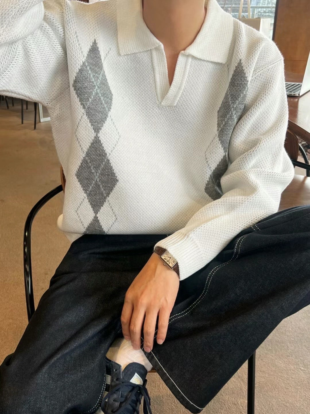 菱格紋針織上衣