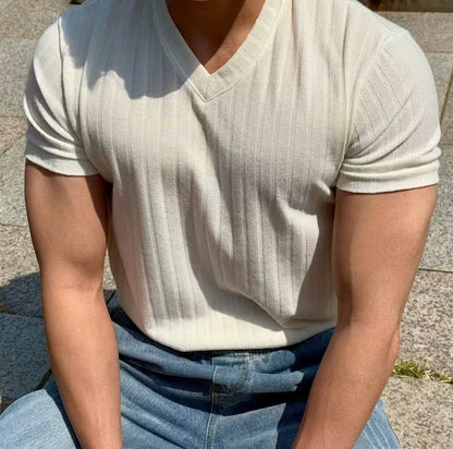彈性V領短袖上衣
