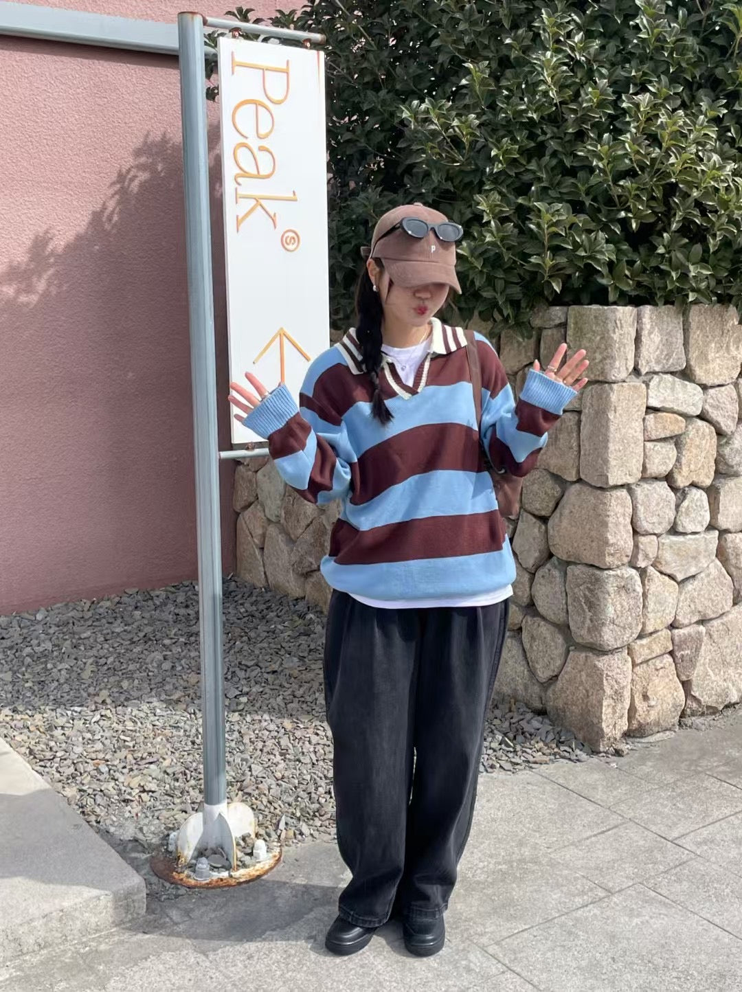 &lt;情侶裝系列&gt;拼色間條上衣