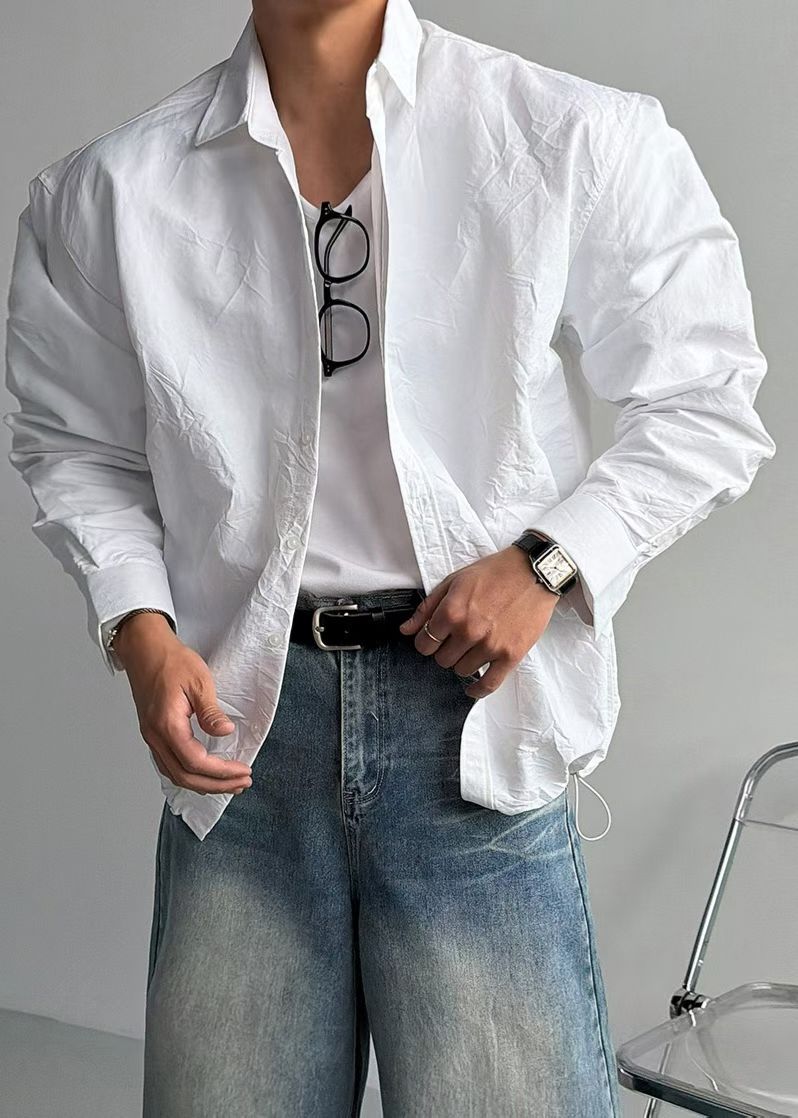 質感淡紋理白色襯衫