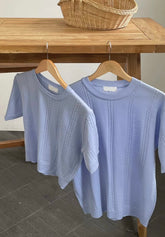 圓領韓系短袖上衣 - 韓國情侶裝