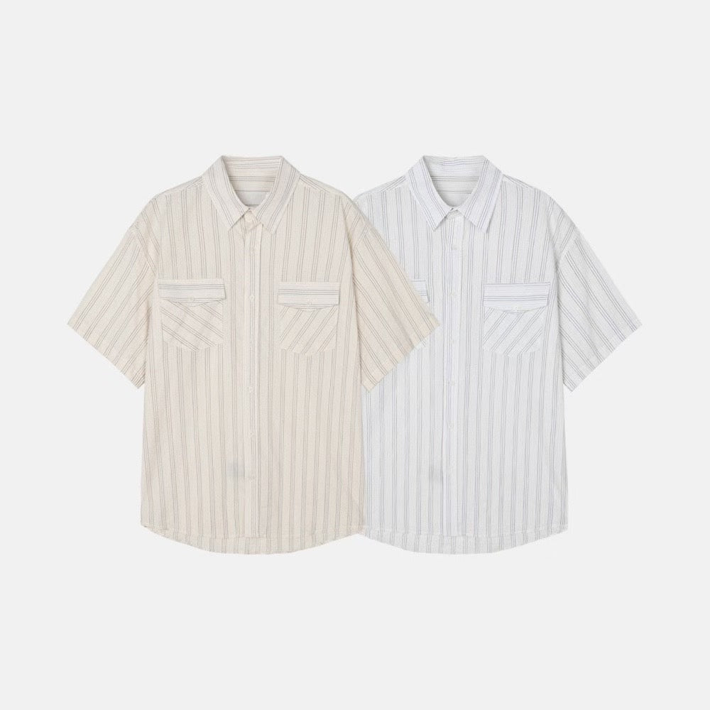 清爽間紋短袖襯衫