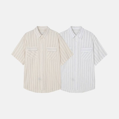 清爽間紋短袖襯衫