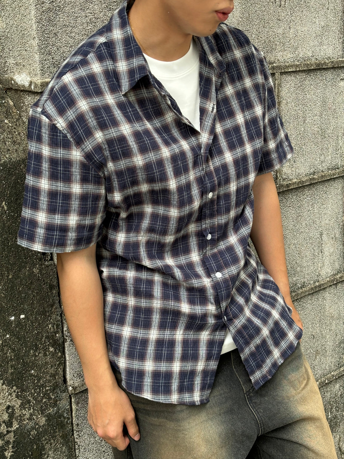 格仔短袖襯衫 男裝衫