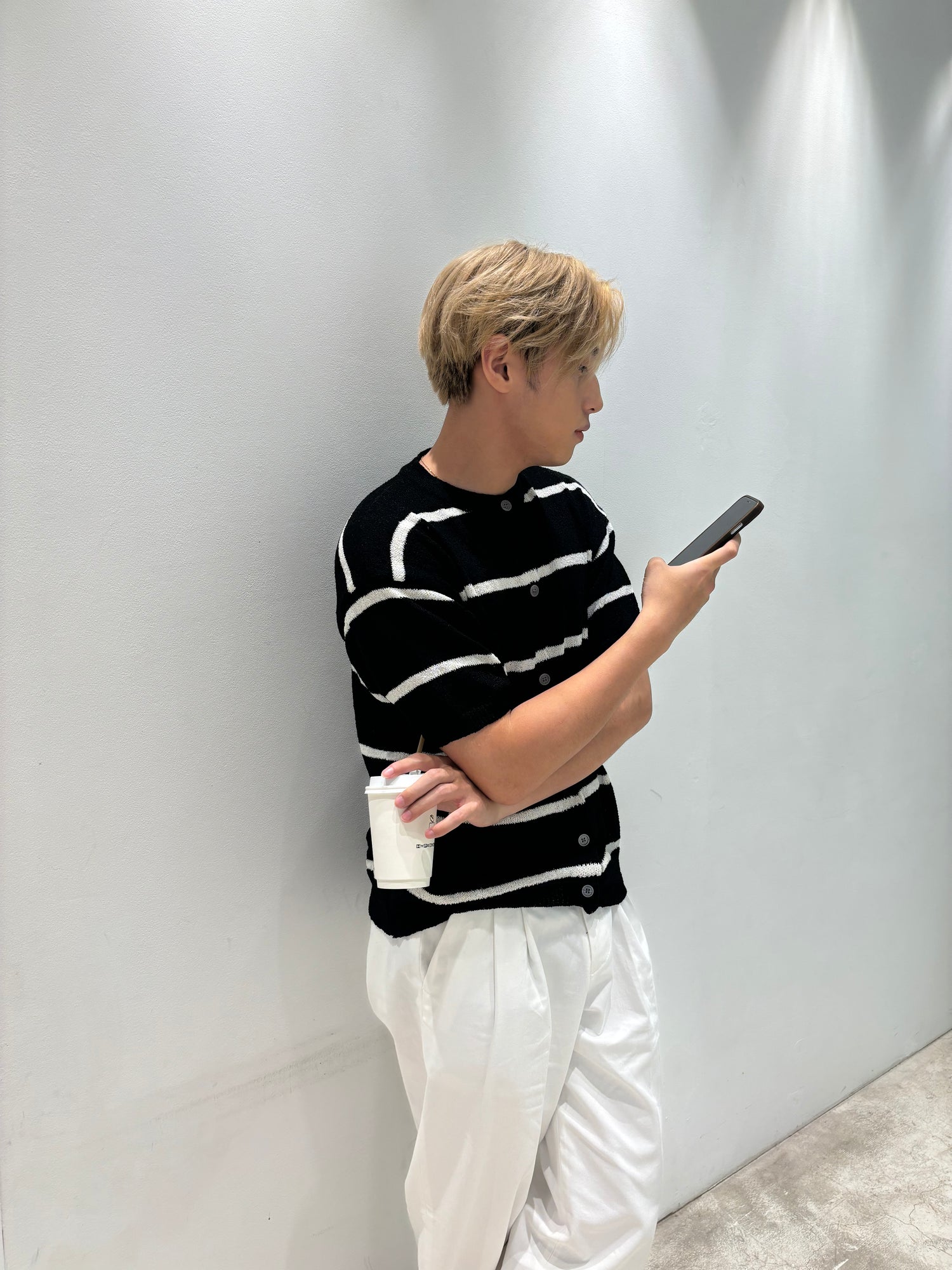 針織間條短袖上衣