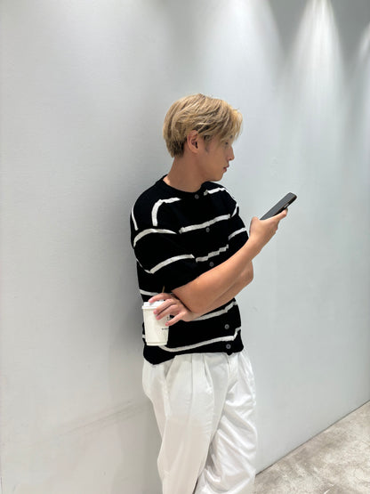 針織間條短袖上衣