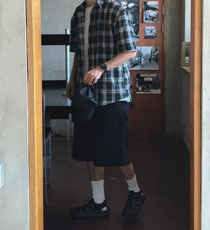 黑白格仔短袖襯衫