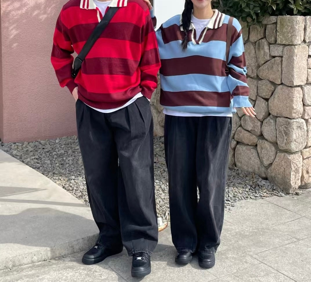 &lt;情侶裝系列&gt;拼色間條上衣