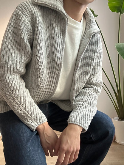 灰色針織拉鍊外套 香港男裝