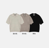 編織橫紋翻領短袖上衣