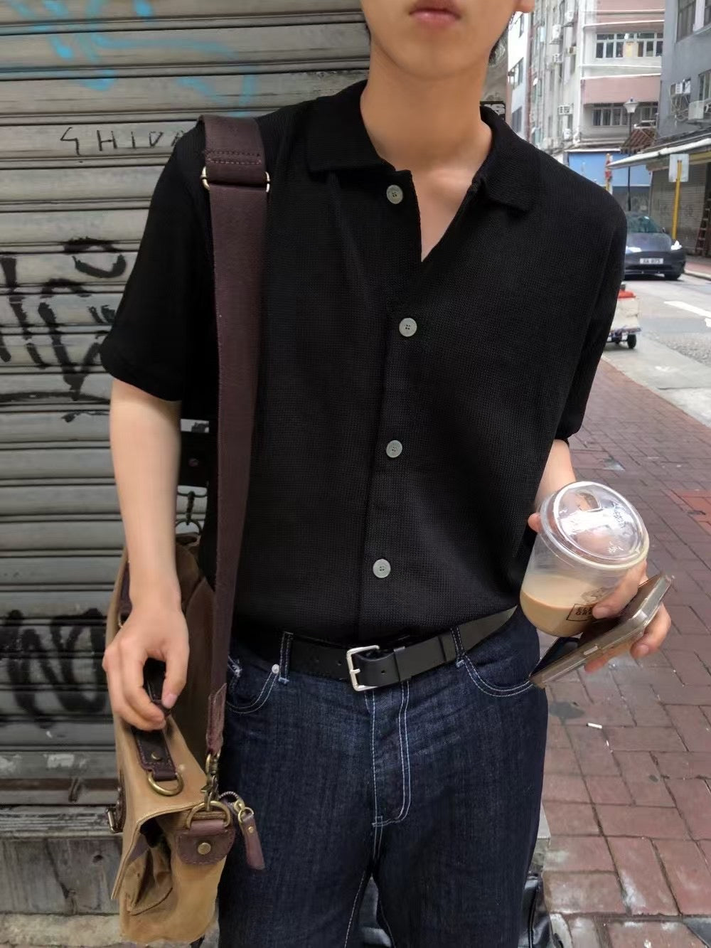 翻領針織短袖上衣