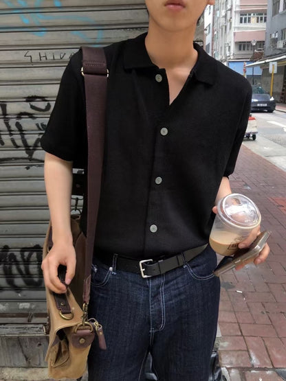 翻領針織短袖上衣