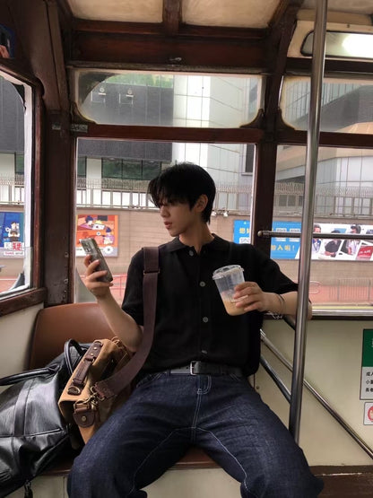 翻領針織短袖上衣